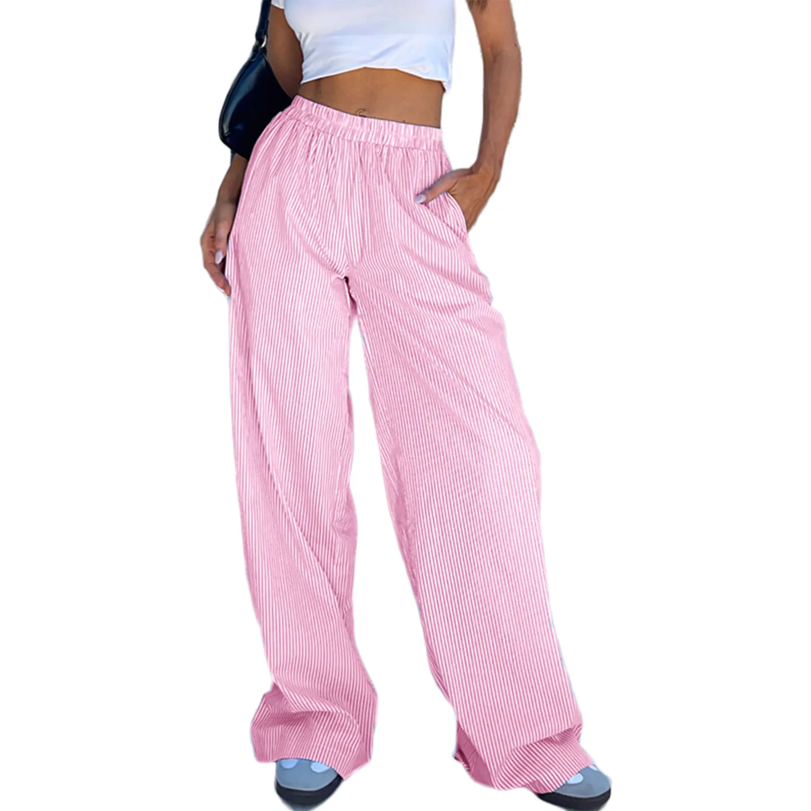Women's woven trousers, loose striped trousers, Y2k street casual pants