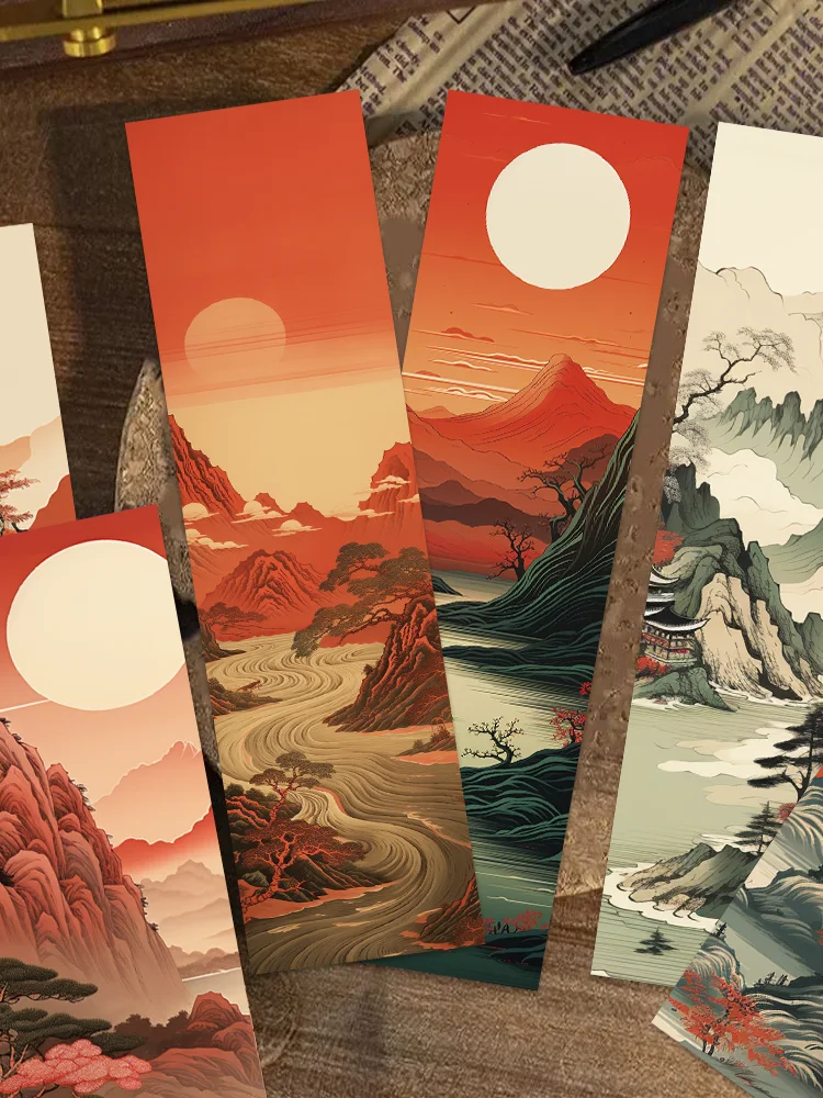 30/60pcs Chinese color landscape Painting bookmark DIY decorative reading pages book marking gift paper card for students