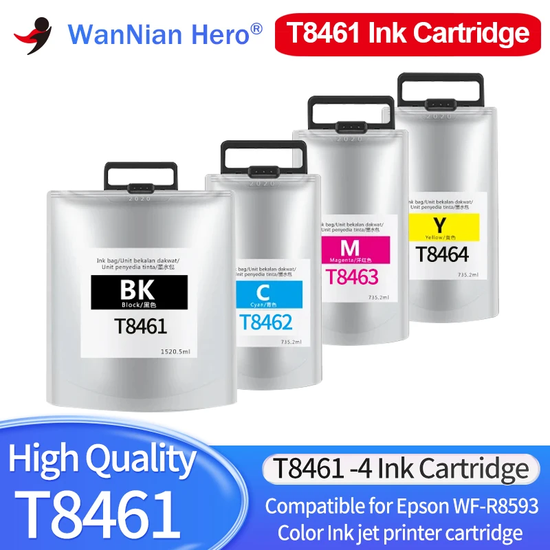 

T8461 T8462 T8463 T8464 Compatible Ink Cartridge with Chip Compatible for Epson WF-R8593 printers Ink Cartridge Black Cyan