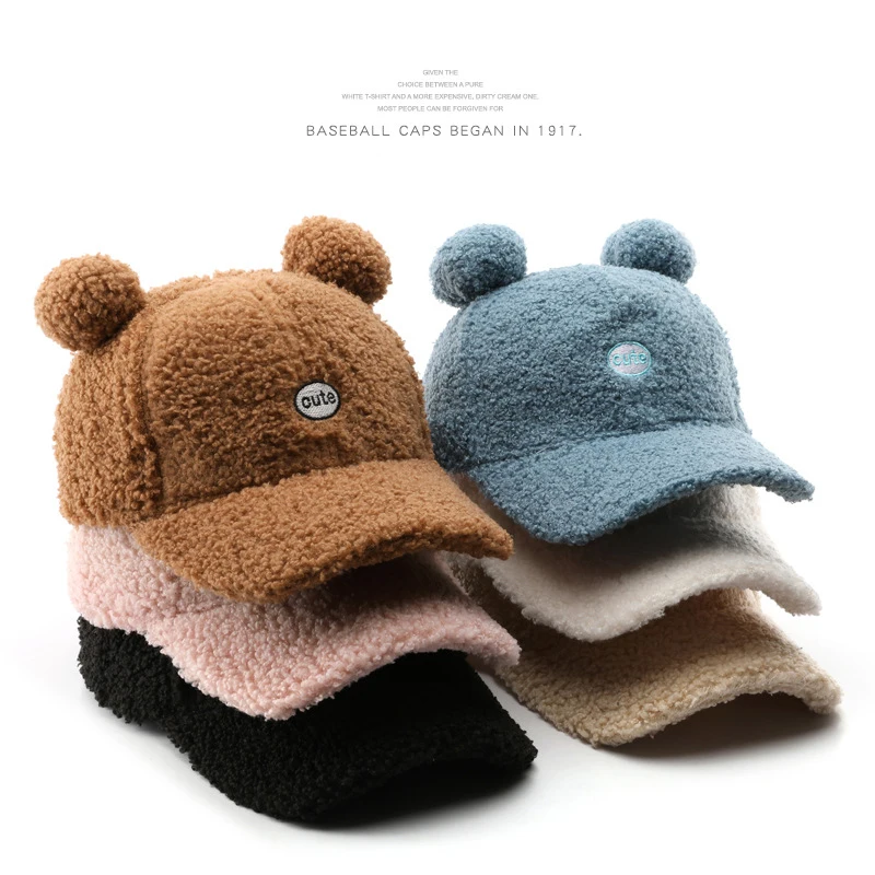 Baseball cap personality retro female autumn and winter plush cute ear warm cap outdoor men travel sports cold warm cap wholesal