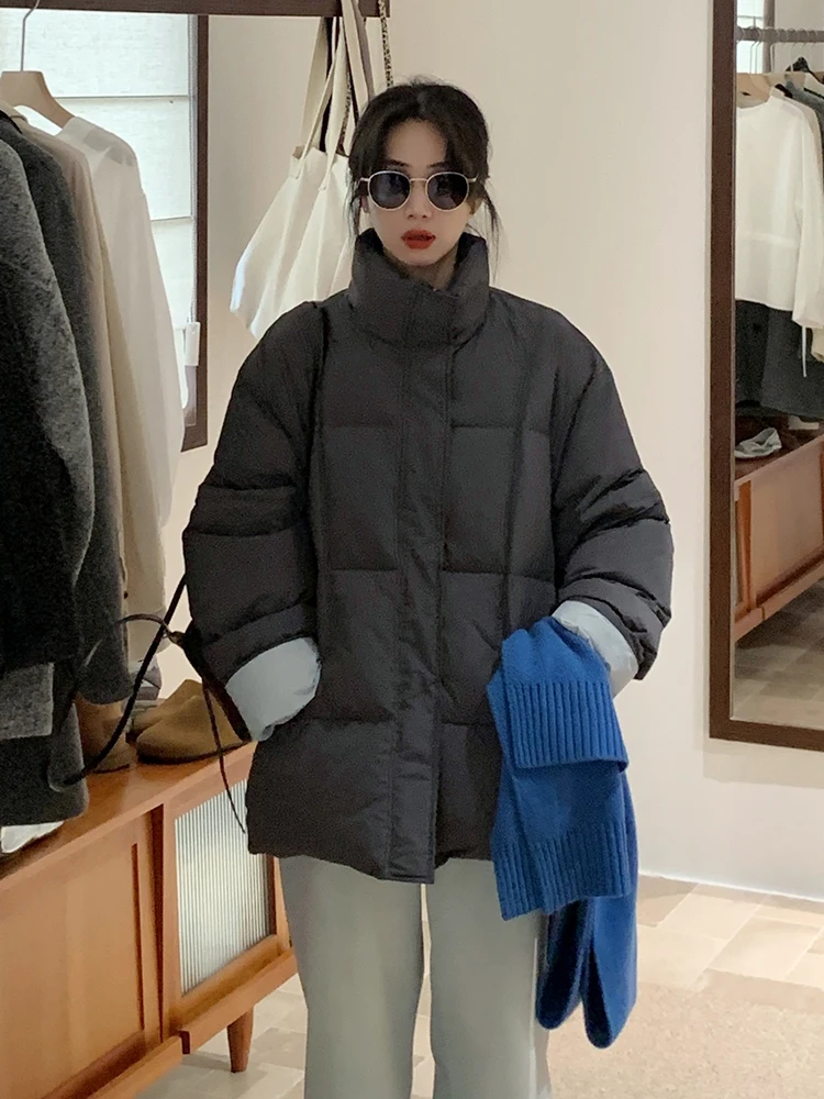 

Korean Sle Stand Collar Thiened White Du down Jaet Women's Winter New Sle Warm Bread Sle Coat Long Sve Regular...