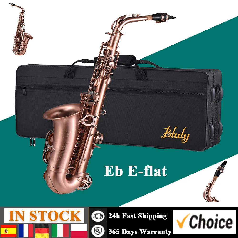 Btuty Rotbronze Bend Eb E-flat Altsaxophon Sax Abalone Shell Schlüssel Schnitzmuster mit Etui