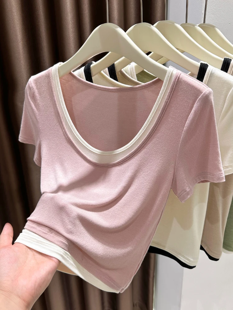 

Ультраэластичный модальный топ-бюстье для женщин, летняя новинка, тонкий, с круглым вырезом, из чистого модала, с эффектом слип-топа, с элементами кружевного декора