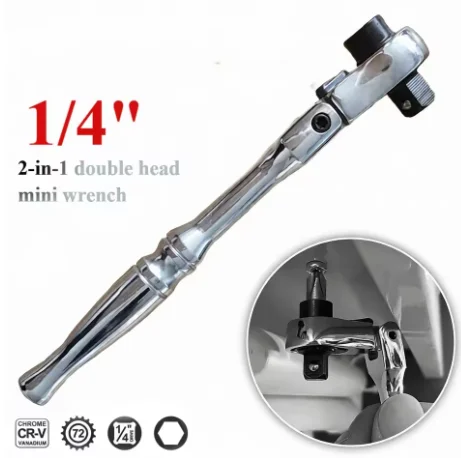 2 in 1 Mini Ratchet Wrench 1/4 Socket & Bit Reversible Ratchet 72 Teeth Bent 180° for Tight Space Multifunctional Tool