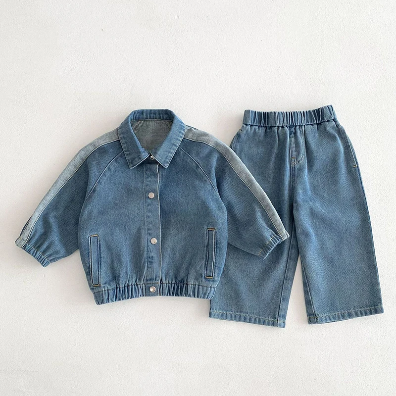 Denim Suit Children\'s Spring Autumn Clothing Set New  Boys Girls Fashionable Blue Denim Coat Spring Autumn 2pcs Set Outfits