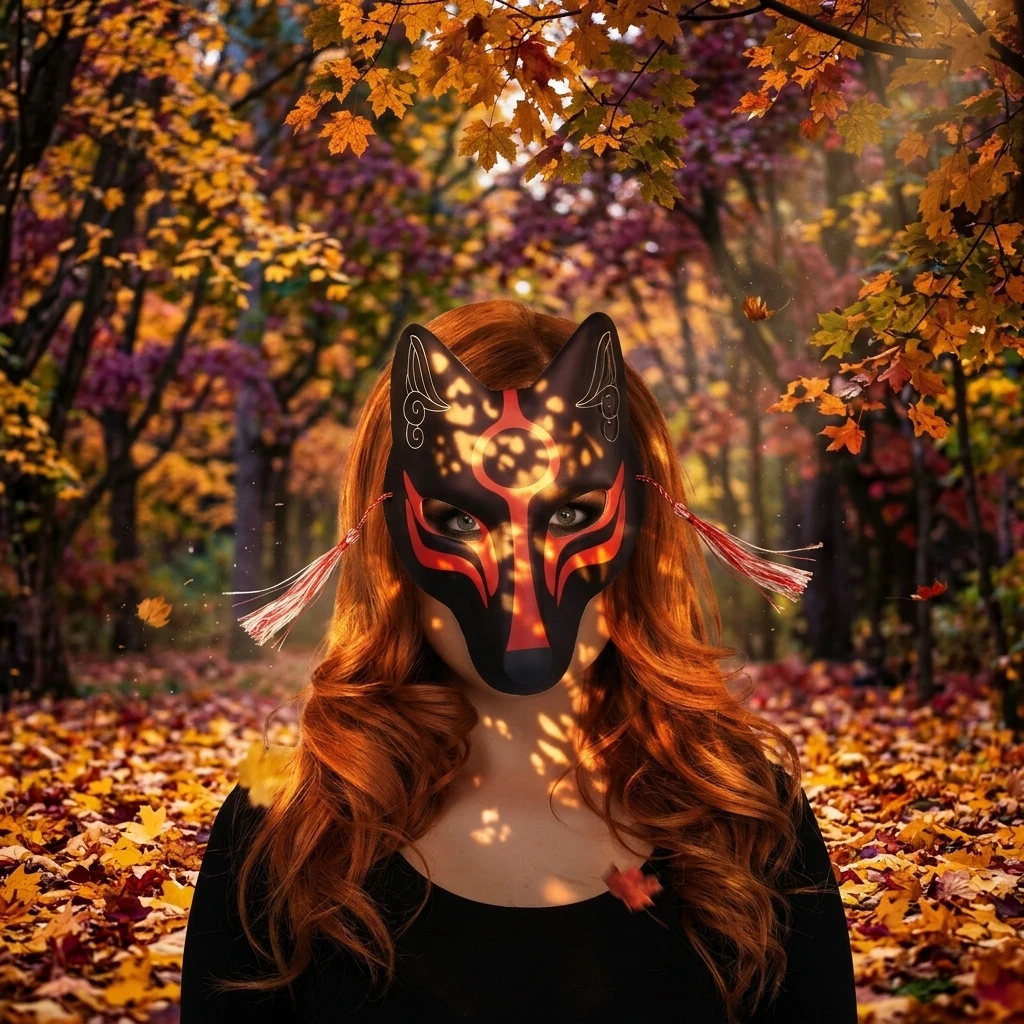 Cosplay Material For Prop - قناع ثعلب أسود وأحمر على طراز