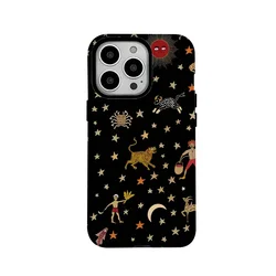 Ins Animal Star Art Black Case Suitable for IPhone 15 Plus Oil Painting Flower Double-layer 2-in-1 Phone Case 14 13 12 11pro XR