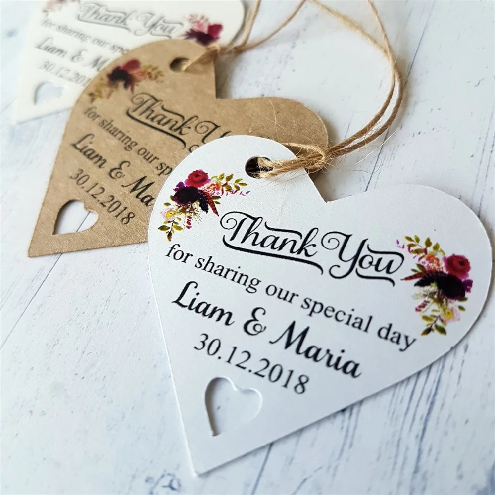 Personalised Wedding Favour BohoTags, Thank You For Sharing Our Special Day, Heart Shaped Tags, Party Favours, Baby Shower Gift