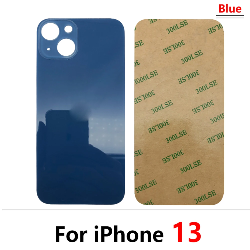 5Pcs，Replacement For iPhone 13 Mini Big Hole Battery Cover Rear Door Glass Panel For iPhone 13 Back Housing Case With Adhesive