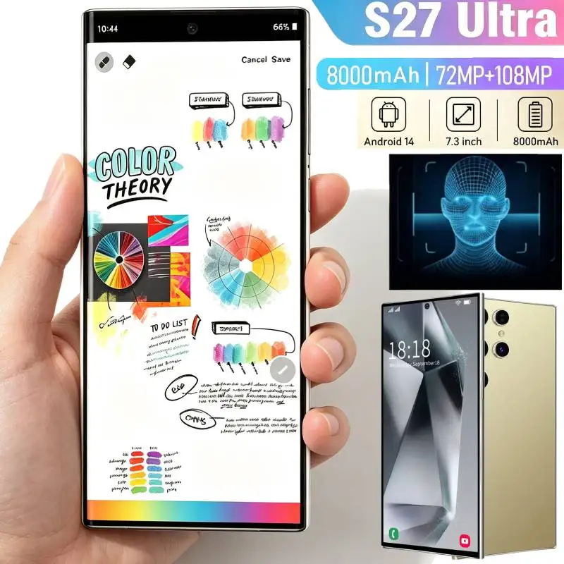 Высококачественный новый смартфон S27 Ultra 2026 года, глобальная версия, оригинальный, с интеллектуальной поддержкой 4G/5G, двумя SIM-картами, двойным режимом ожидания и аккумулятором 8000 мАч