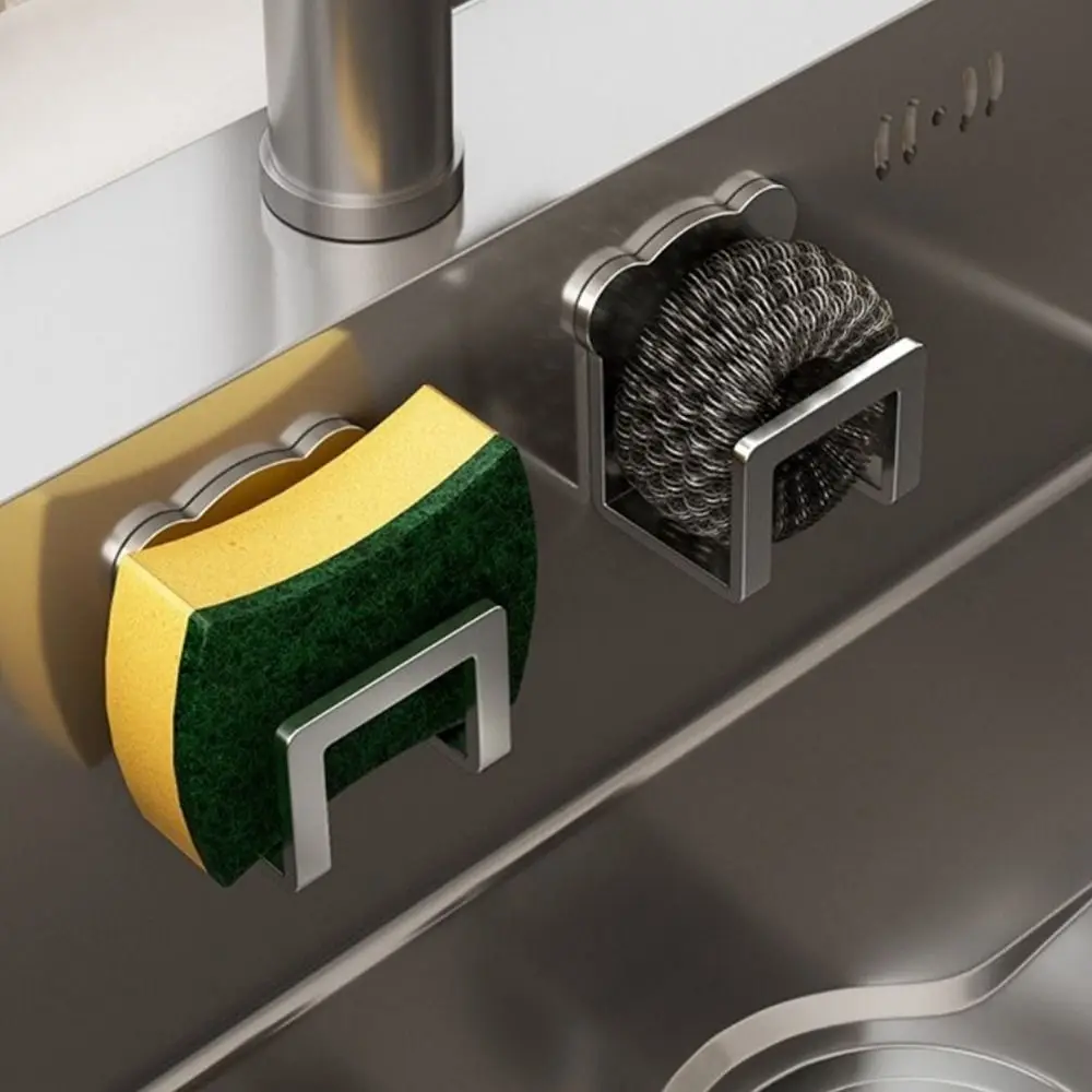 Stainless Steel Sink Sponge Holder Self Adhesive Wall Mounted Pot Lid Rack Space Saving Rustproof Sink Sponge Organizer Bathroom