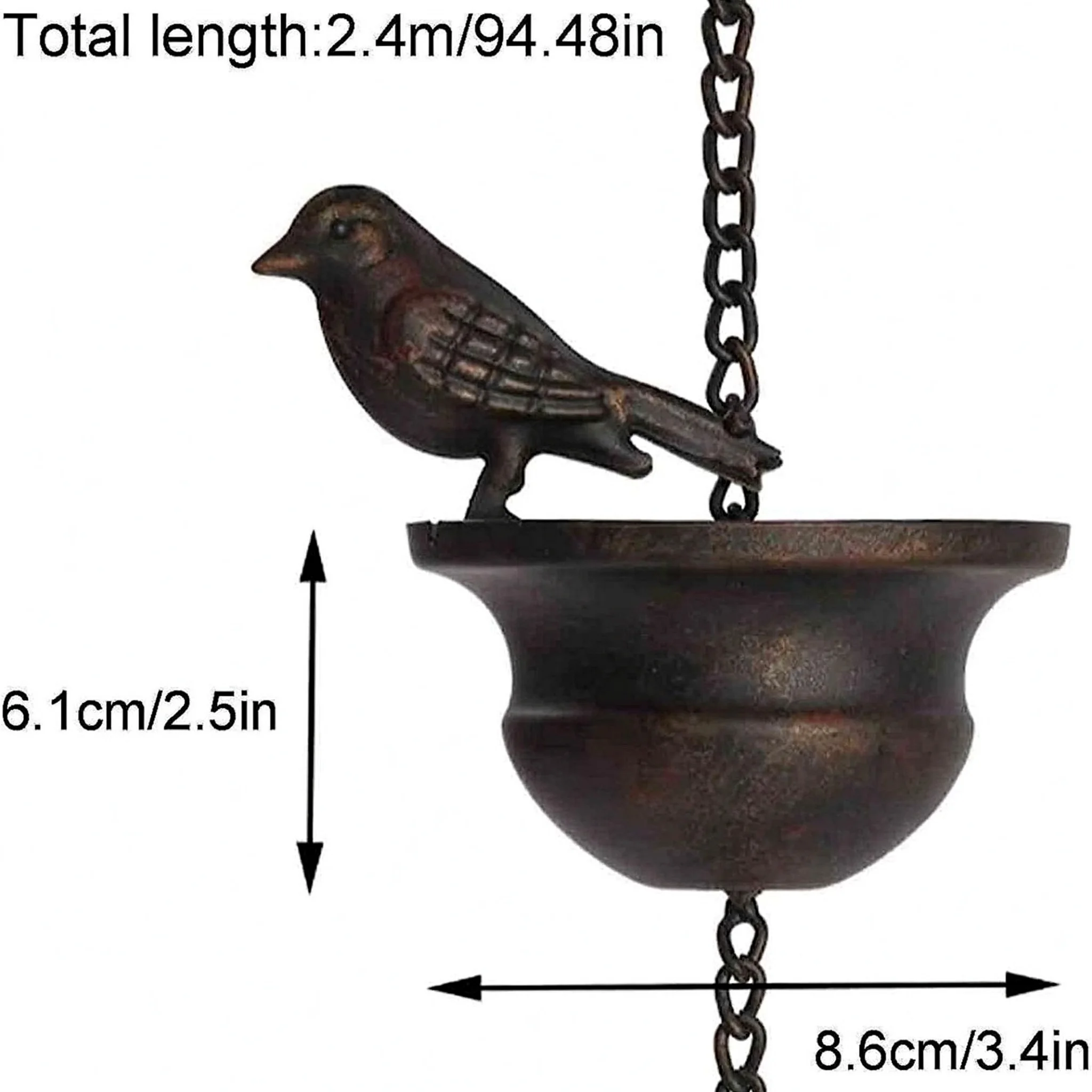 Creative Birds On Cups Metal Rain Chain Rain Catcher Gutter Roof Rainwater Catcher Chain Drainage Downspout Tool Outdoor Decor