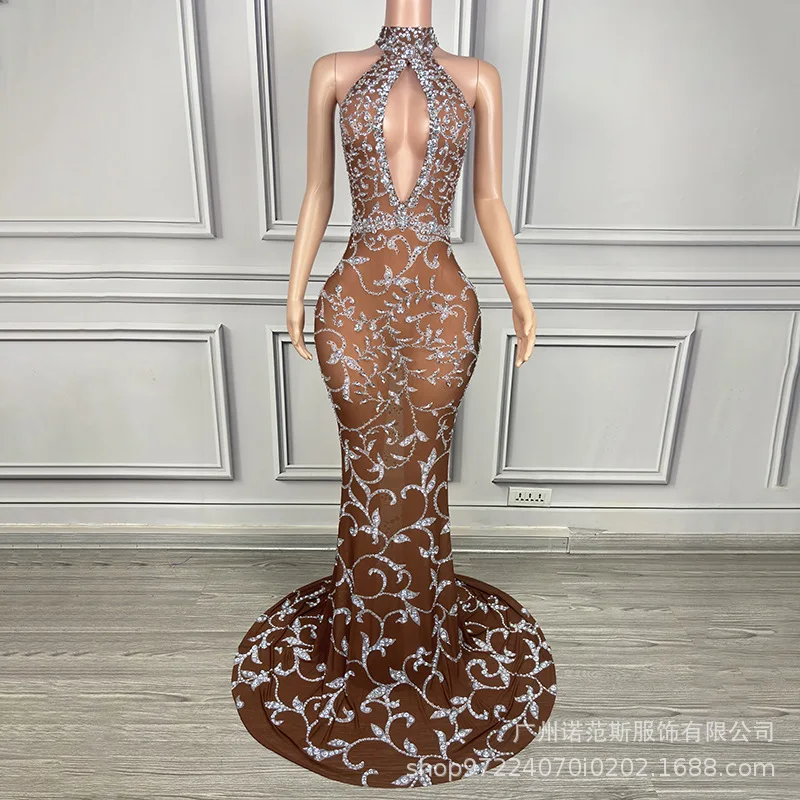 فستان سهرة مجوف برقبة معلقة على شكل زهرة صحراوية، فستان سهرة على السجادة الحمراء، حفلة بار ملهى ليلي، فرقة أداء الغناء، فساتين #2