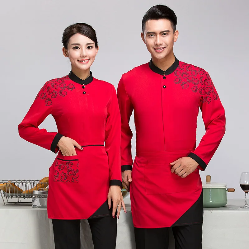 

Hotel Work Uniforms Autumn Winter Women Hot Pot Restaurant BBQ Restaurant Tea House Chinese Style Waiter Long Sleeve Unisex