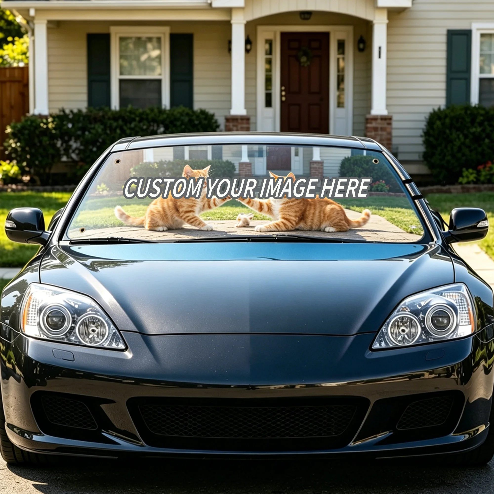 1pc Custom Windshield Sun Shade, with 4 Suction Cups, Aluminum Foil Back, Foldable Sun Protection Cover, Keeps Vehicle Cool