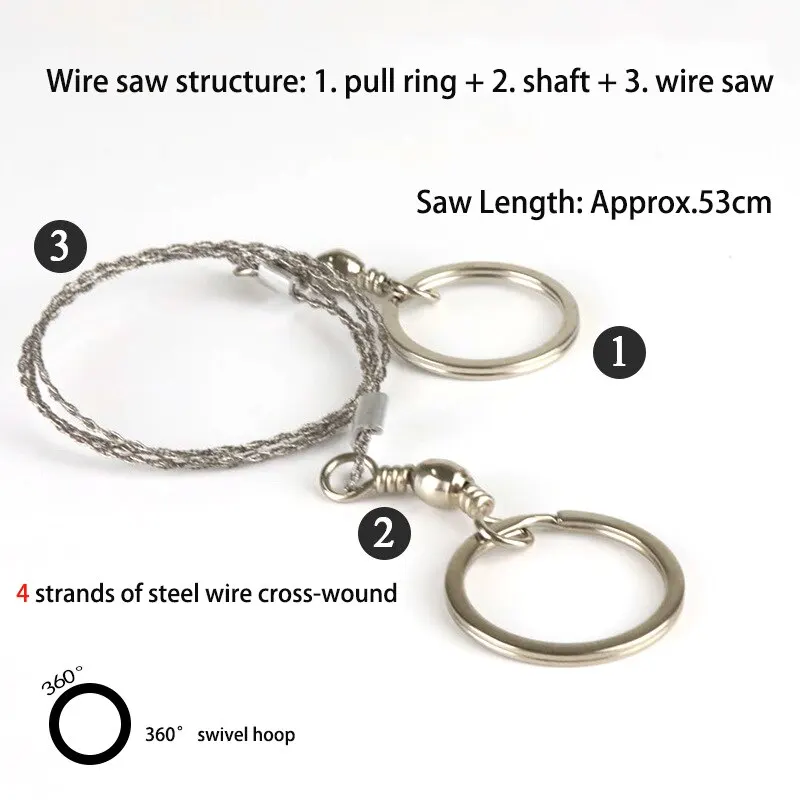 1pcs Stainless Steel Rope Chain Saws Security Escape Emergency Survival Gear Portable Outdoor String Wire Saw Carbon Ring Scroll