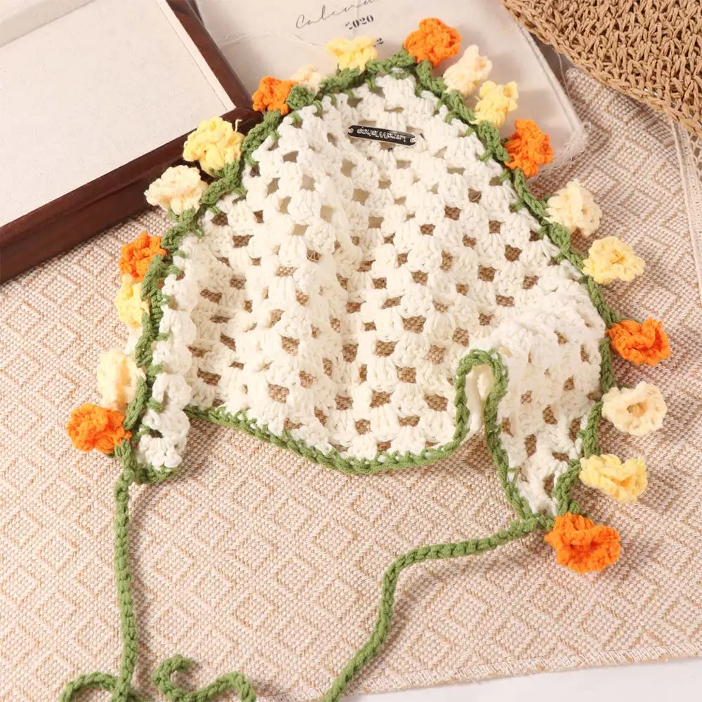 

Cute Hair Band Knitted Headband Floral Flower Triangle Turban Pastoral Bohemian Crochet Bandana Children