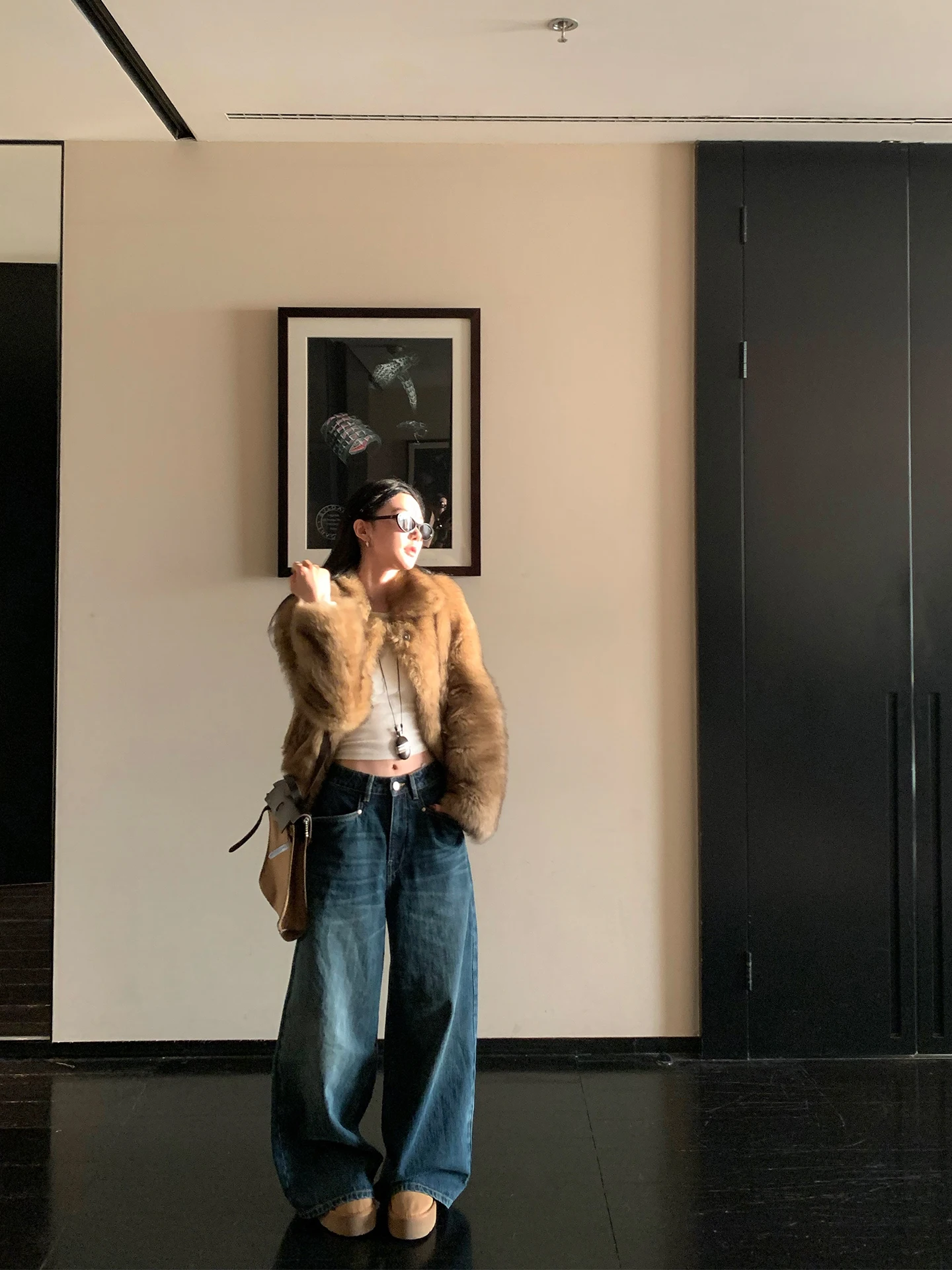 

Ретро джинсы из бамбукового хлопка с прямыми широкими штанинами, свободные брюки с низкой посадкой на пуговицах, повседневные женские джинсы