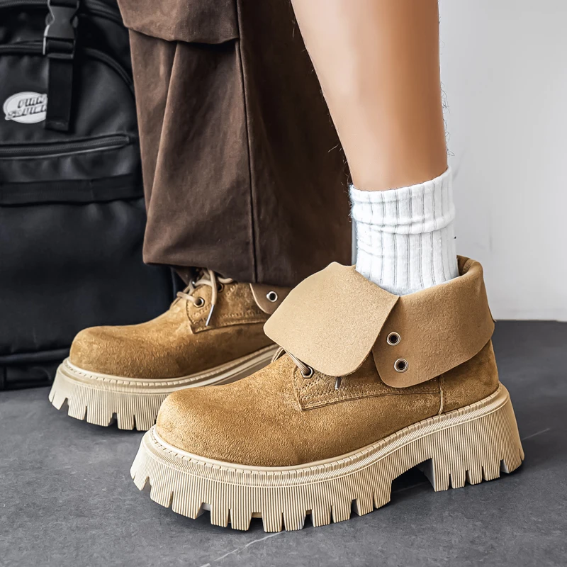 

High-Top Big Toe Motorcycle Boots Men's Boots Lace-Up Trendy Outdoor Hiking Boots Designer Handmade Height Increased Men Boots