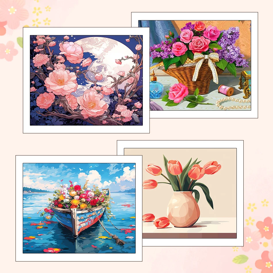 

RUOPOTY Paintings For Painting By Numbers Flowers 40X50cm Diy Set Watercolor Picture Drawing Decorative Paintings Oil Paint Kit