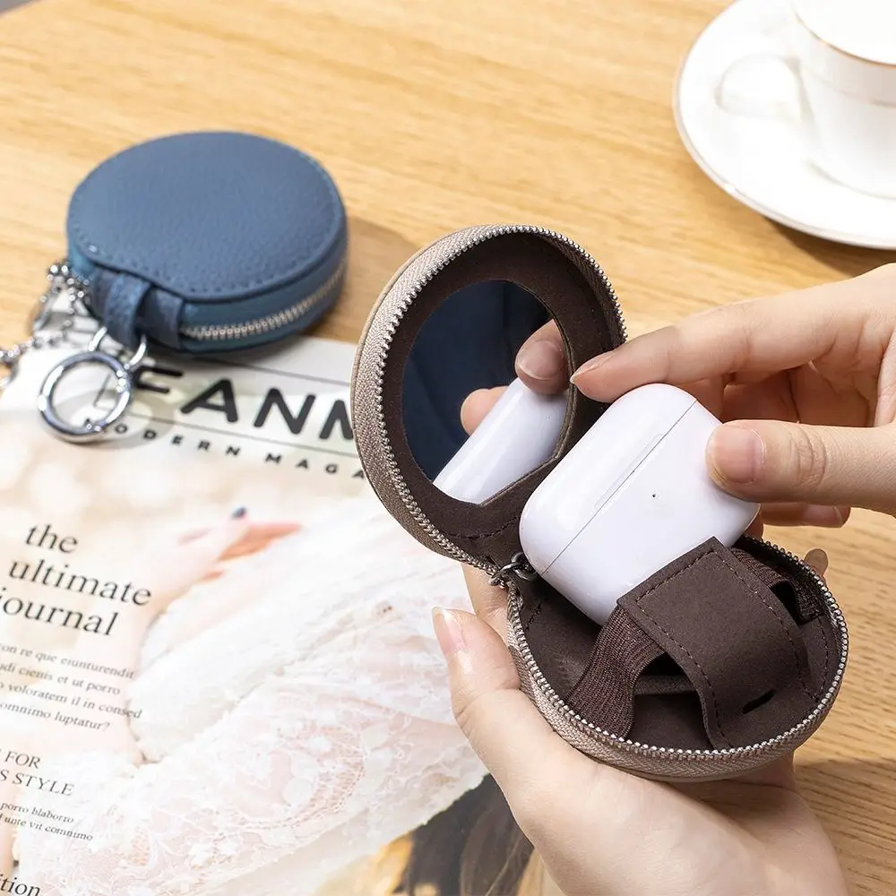 

Change Bag Cute PU Leather Coin Purse Zipper Coin Bag Round Wallet Korean Style with Mirror Earphone Bag Ladies/Girls