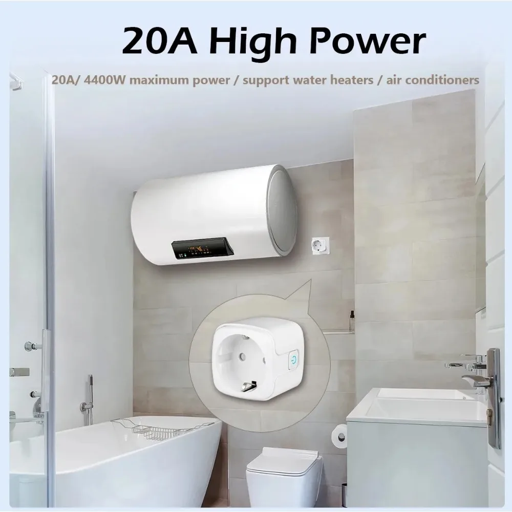 UNKAS 20A EU Smart Plug Tuya Wifi Socket Voice Control Remote for Alexa Yandex Google Home Energy Monitoring Function