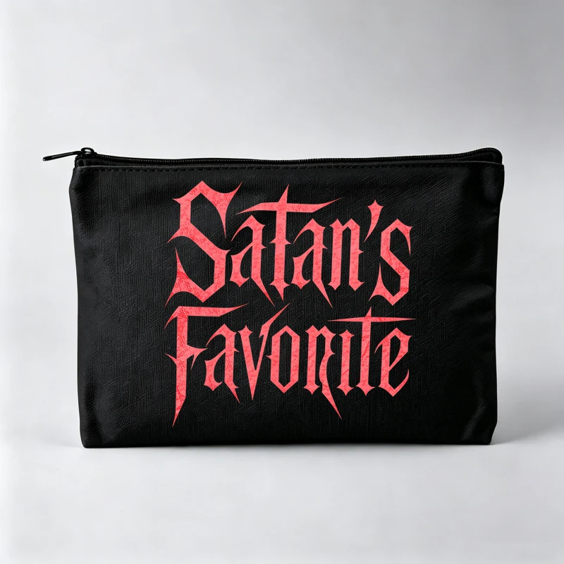 Women's Typography Print Makeup Bag, Gothic Style Cosmetic Pouch for Daily Use