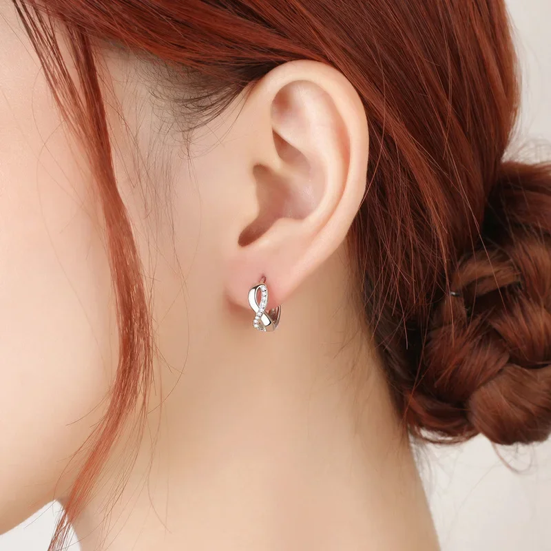 New Arrival Female Earring 925 Silver Needle 8 Shaped Twist Infinity Eternal Endless Zircon Small Earrings for Women Girl Gift