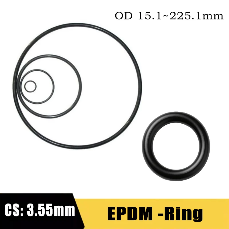 CS 3.55mm OD 15.1mm~225.1mm EPDM O Rings Black Acid/Alkali Resistance Water Resistance Friction Resistance Sealing Accessories