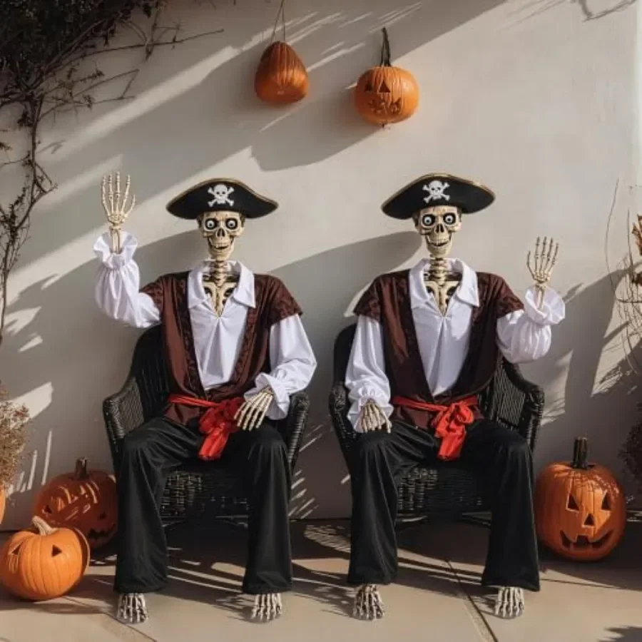 Skeleton Life Size 5.6FT Halloween Decoration for outdoor and indoor use, made of durable PVC, classic white color, lightweight