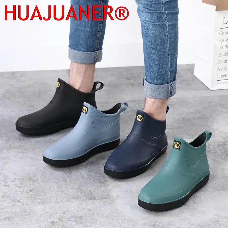 Men Womens Low Rain Boots Rubber Sole Galoshes Fishing Boots Short Gumboots Rubber Rainboots Man Garden Boots Chelsea Booties