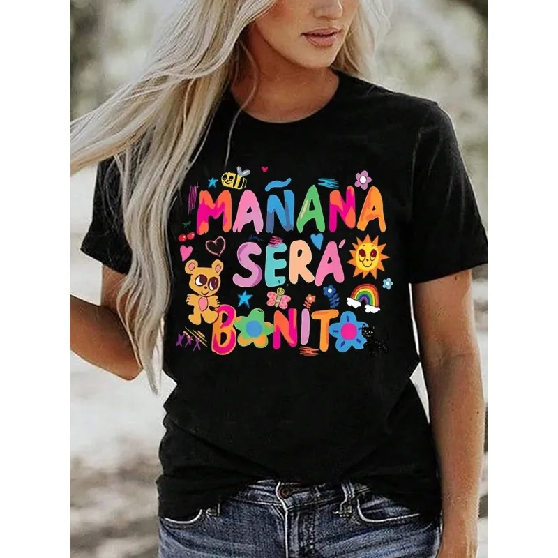 

Positive Quote T Shirt Womens Manana Sera Bonito Colorful Letter Print Casual Short Sleeve Top Summer Spanish Graphic Tee Outfit