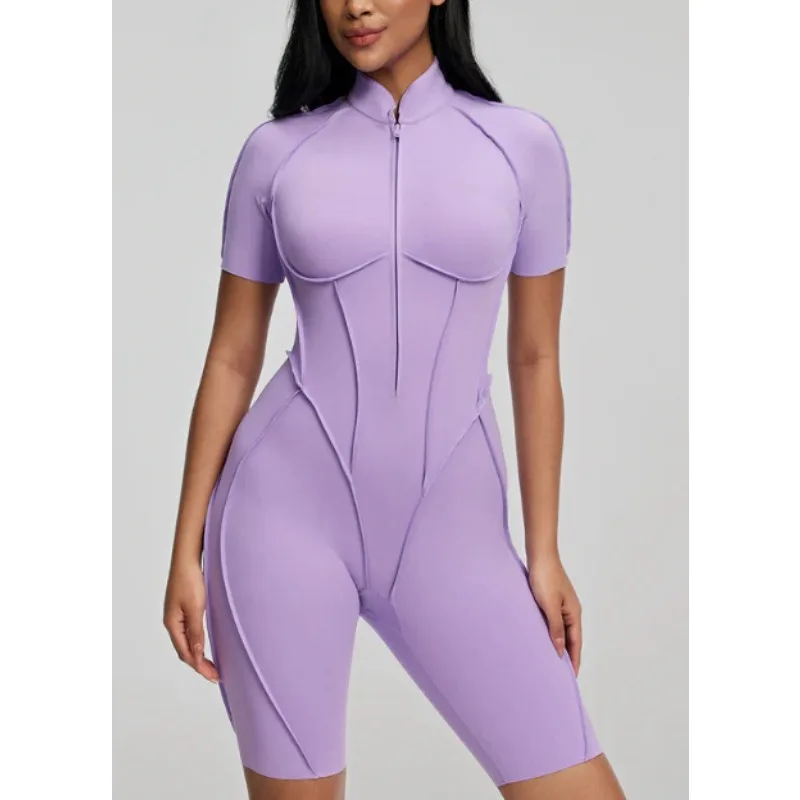 

Бесшовный комбинезон для йоги, спортивный фитнес-персиковый бедра, полуоткрытая молния, плотная спинка, цельный летний спортивный костюм для тренировок в тренажерном зале для женщин