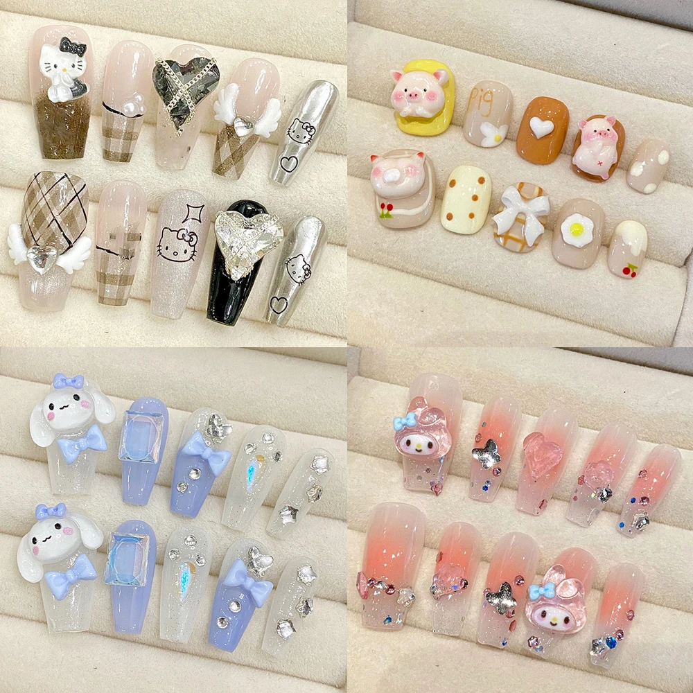 

Kawaii Wearable Press on Nails Hello Kitty Cinnamoroll Funny Short Square Detachable Reusable Full Cover Nail Tips Wholesale