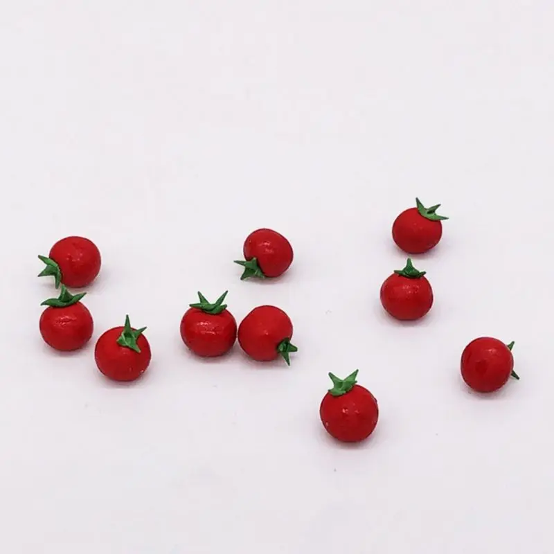 10Pcs 1:12 Scale Dollhouse Resin Artificial Fake Miniature Fruit Tomato Kitchen W3JF