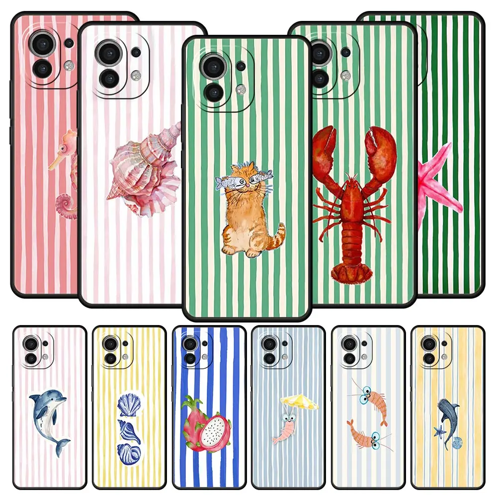 Colorful Marine Organism Striped Case For Xiaomi Mi 17 15 14 13 12 11 Lite 15T 14T 13T 12T 11T 5G Poco X7 X6 X5 X3 Pro Cover