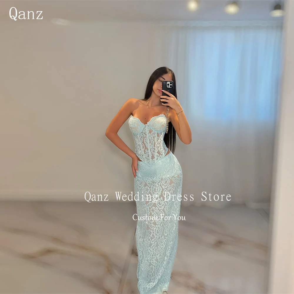 

Вечерние платья Qanz Mermaid с кружевными аппликациями и вырезом «сердечко», элегантные женские платья для вечеринок и свадеб с корсетной спинкой, на заказ