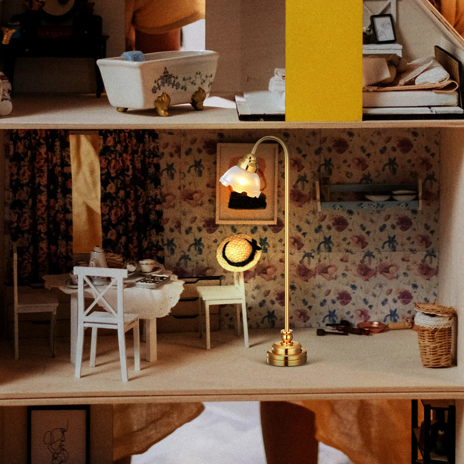 

Mini Decorative Miniature Bedside Light Metal Lamp Smooth Surface Mini House Floor Lighting House Floor Lamp