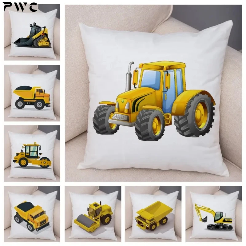 Cartoon Excavator Bulldozer Cushion Cover for Sofa Home Children Room Decor Car Toys Print Pillowcase Plush Pillow Case 45x45cm