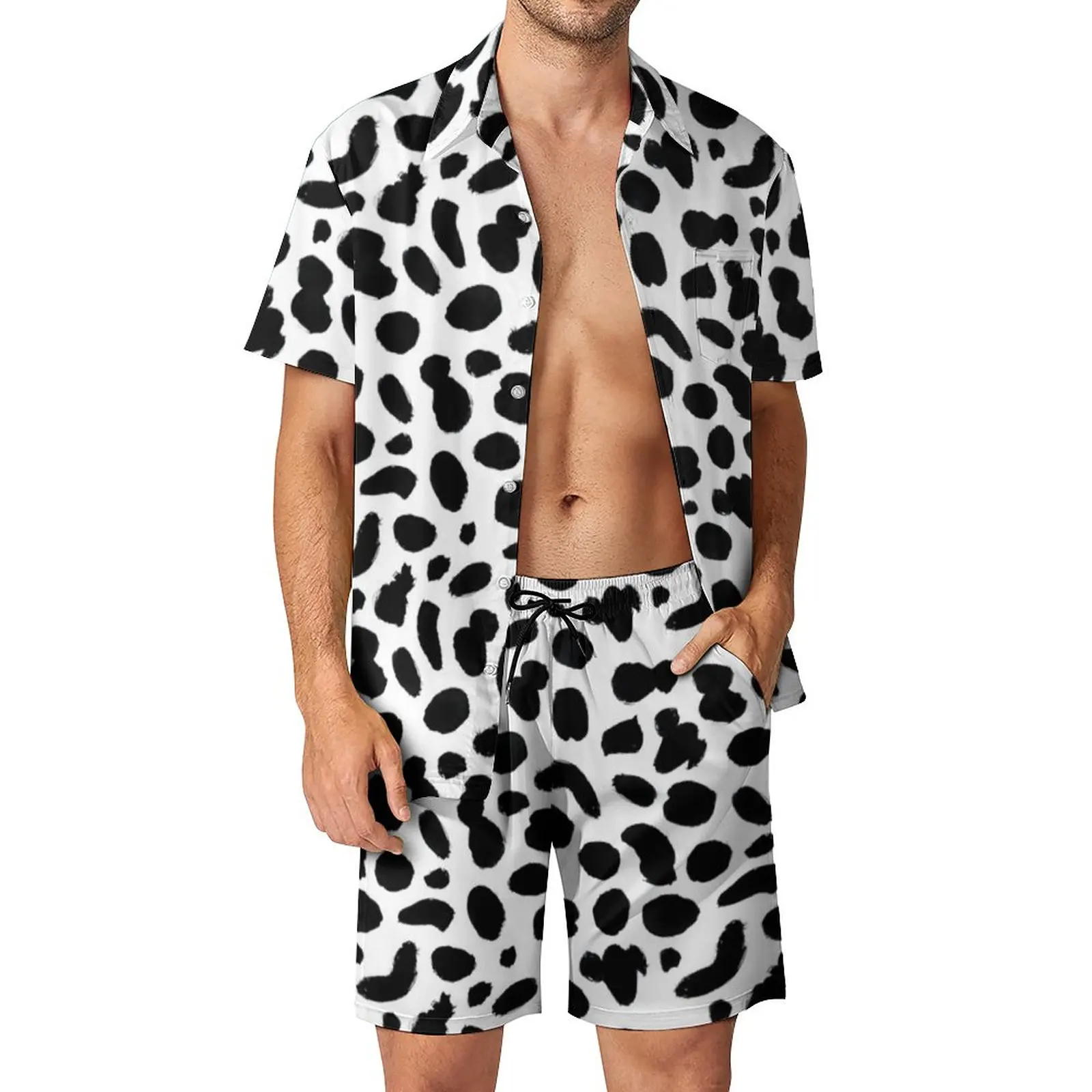 

Dalmatian Print Men Sets Black and White Spots Casual Shorts Summer Novelty Outdoor Shirt Set Short Sleeve Oversized Suit Gift