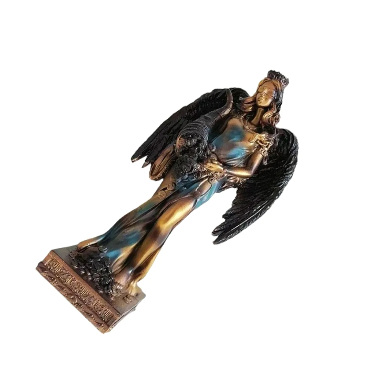 

New Blindfolded Fortuna Statue Ancient Greek Roman Goddess of Fortune Vintage Blue Luck Sculpture Luck Decorations 35cm