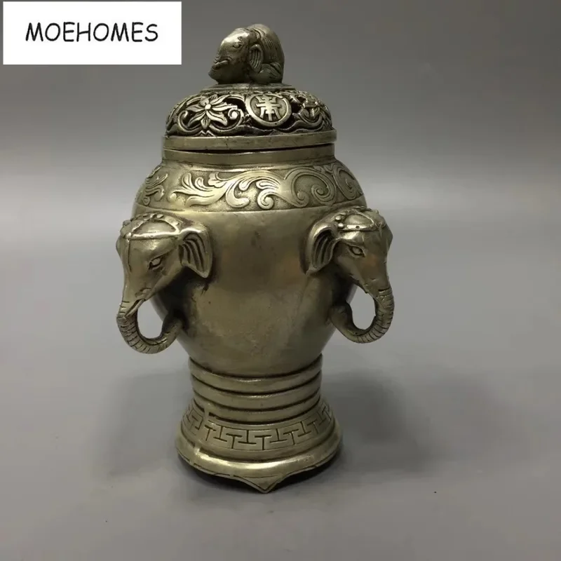 

MOEHOMES 6 "украшенная антикварная тибетская серебряная статуя слона, курильница, украшение для дома, металлические благовония ручной работы, бурне