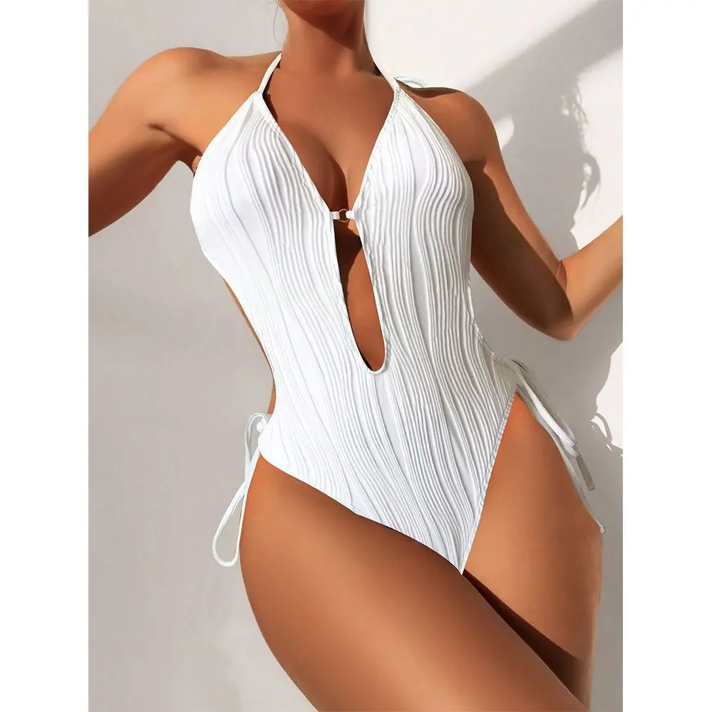 

Summer women's hollow lace up side sling swimsuit, monochrome, beach swimsuit, swimsuit