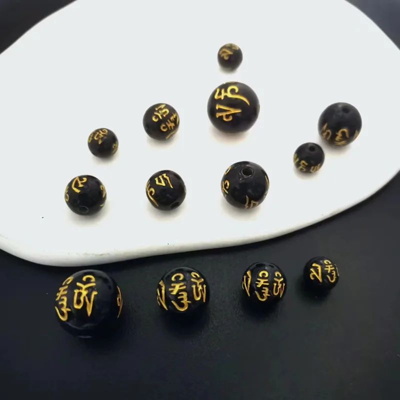 50pcs Acrylic Loose Bead Accessories Buddhist Eight-Character Mantra DIY Round Bead Wholesale