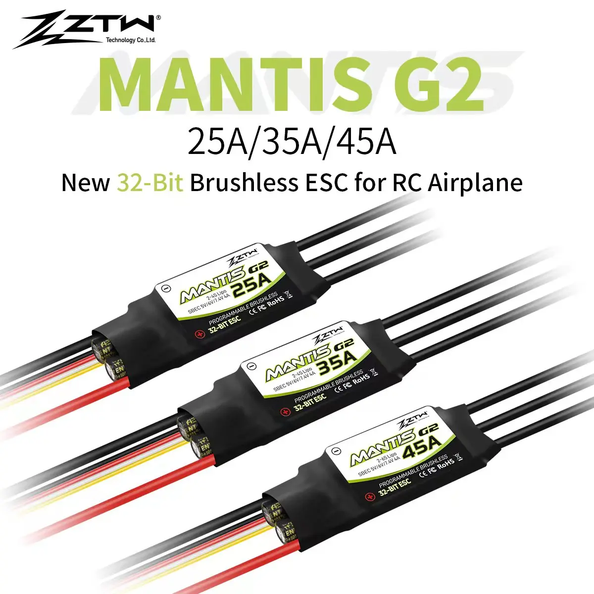 ZTW New 32-Bit ESC Mantis G2 25A/35A/45A 2-6S Built-in 5V/6V/7.4V SBEC 4A Brushless Speed Controller For RC Airplane Fixed-wing