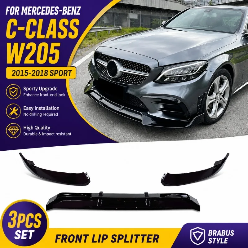 

Front Bumper Lip Splitter For Mercedes Benz C Class W205 C205 2015-2018 Brabus Style Auto Parts Body Kit Car Accessories Tuning