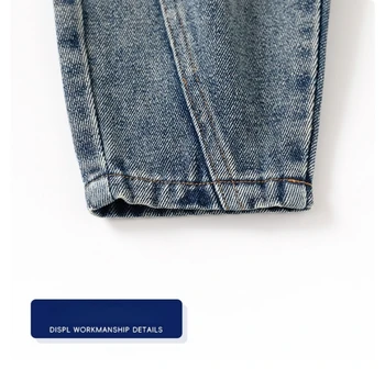 2026 Spring 2-6Y Childrens Pants Curved Blade Silhouette Jeans for Boys Washed Finish Elastic Waistband Denim Pants 6