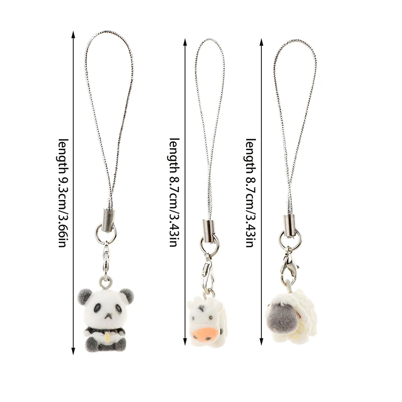 Kawaii Flocking Panda Sheep Cow Phone Lanyard Cute Plush Animal Phone Charm Mobile Phone Strap Keychain Accessories