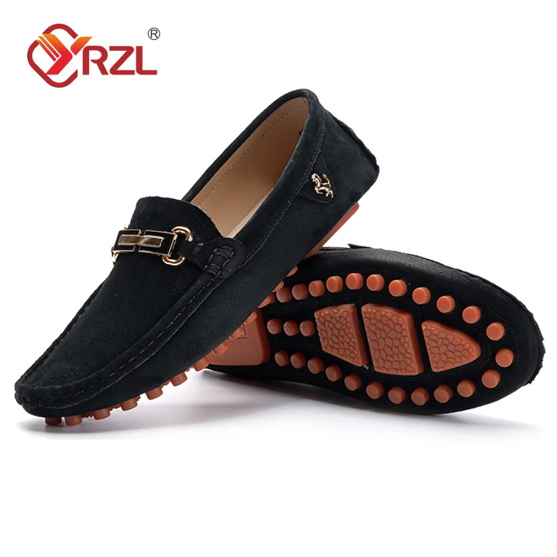 YRZL Loafers Men Big Size 48 Soft Driving Moccasins High Quality Flats Genuine Leather Shoes Men Slip-on Suede Loafers for Men