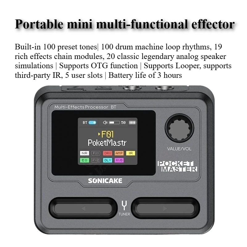

Portable Mini All-in-One Electric Guitar Pocket Master Effect Processor with Built-in Recording, Drum Machine and IR